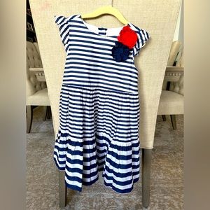 Janie and Jack NWT - Size 6 Navy and white stripe tier dress/red/navy flowers